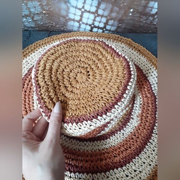 Zara Raffia Straw Striped Tan and Brown Floppy Sun Hat - Picture 10 of 14